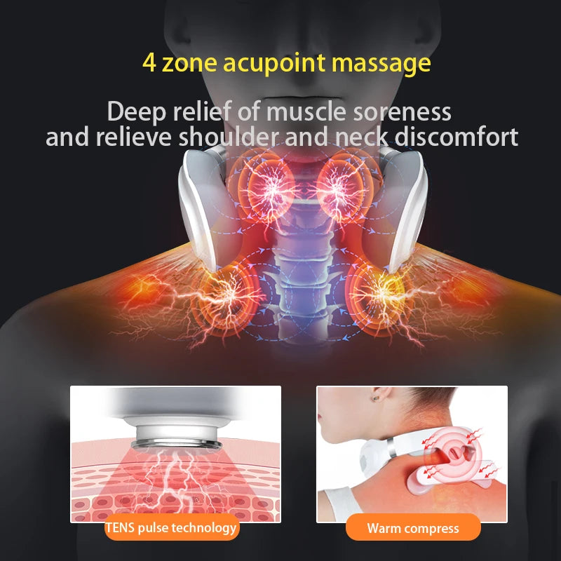 Smart Neck Massager with Heating Portable Electric Neck Massager for Pain Relief